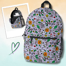 Mochila Impresa Patrón de Flor naranja Remolino de Frutas en Lila
