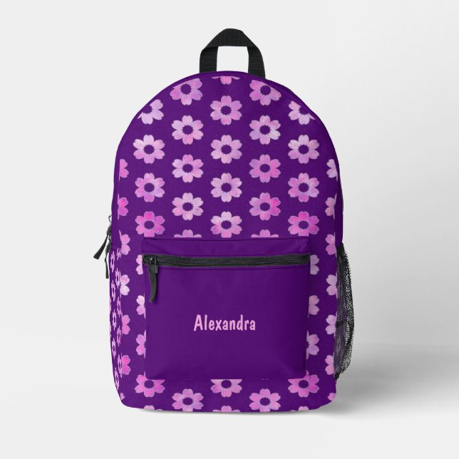 Mochila Impresa Patrón de flor púrpura de bonito (Anverso)