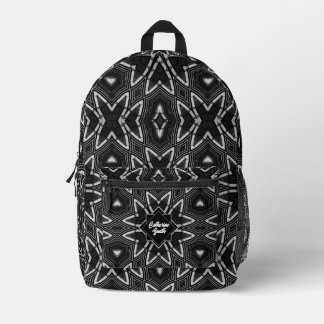 Mochila Impresa Patrón de flor tribal gris negro