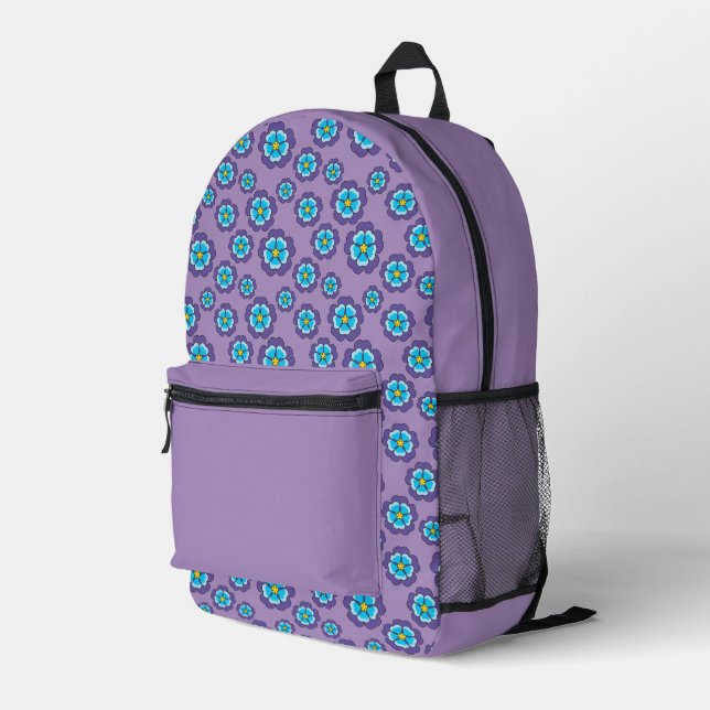 Mochila Impresa Patrón de flores azules violetas (Esquina derecha trasera )