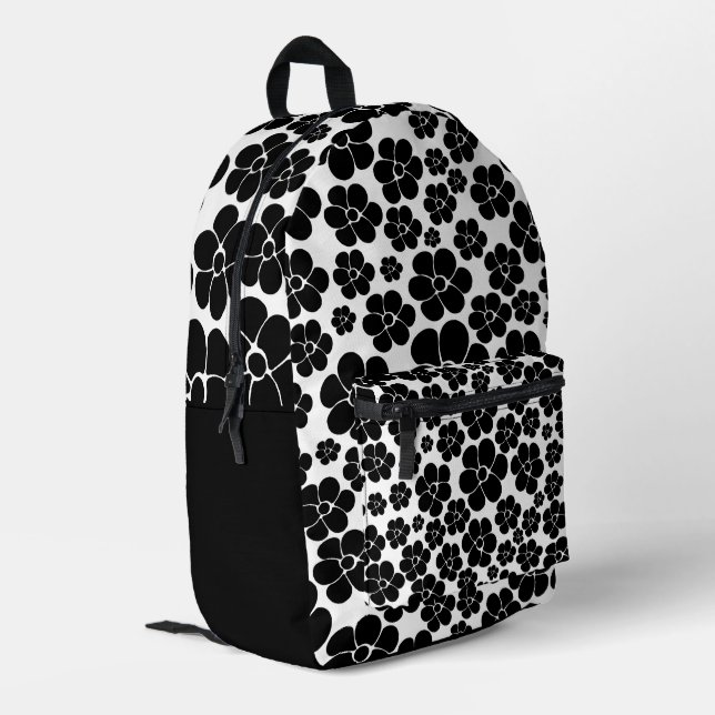 Mochila Impresa Patrón de flores - Blanco y negro (Esquina izquierda trasera)