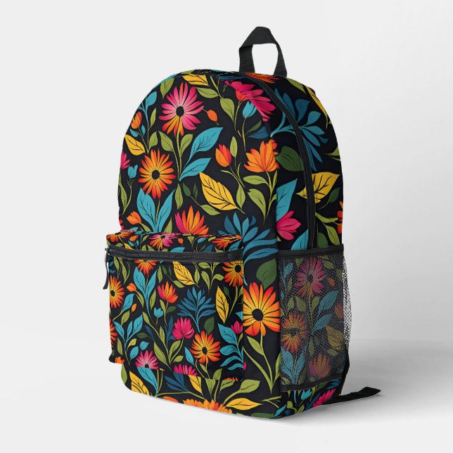 Mochila Impresa Patrón de flores coloridas (Esquina derecha trasera )