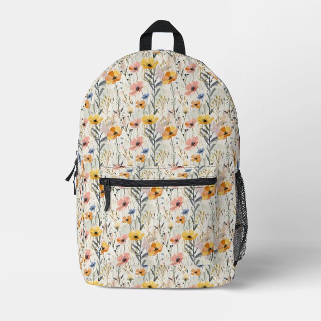 Mochila Impresa Patrón de flores de Gouache Meadow (Anverso)