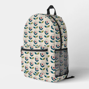 Mochila Impresa Patrón de flores de jardín de diversión retro