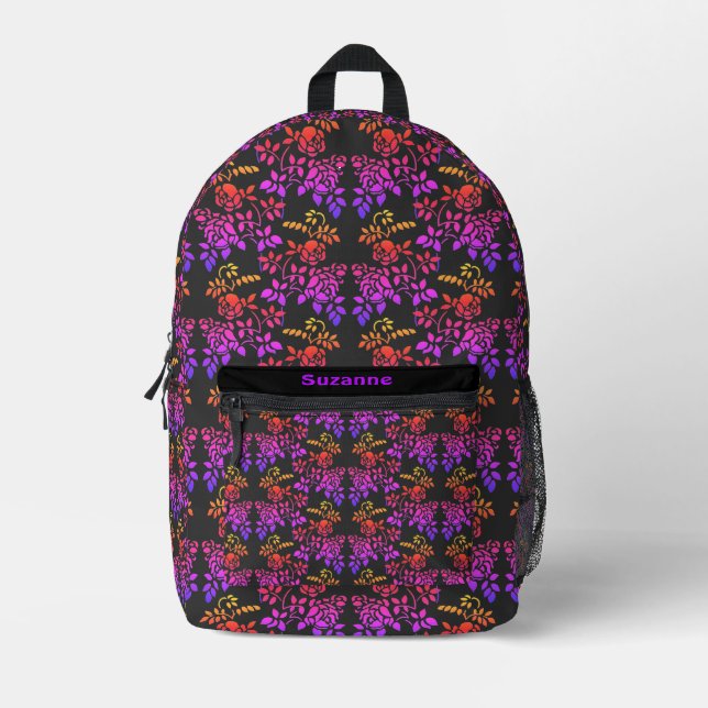 Mochila Impresa Patrón de flores de Rosa tenciadas personalizado (Anverso)