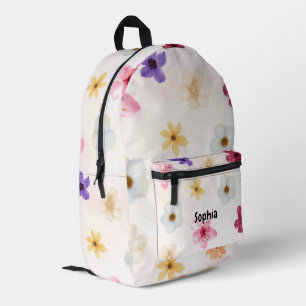 Mochila Impresa Patrón de flores en acuarela y fondo pastel suave