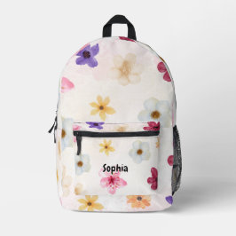 Mochila Impresa Patrón de flores en acuarela y fondo pastel suave