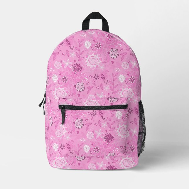 Mochila Impresa Patrón de flores modernas rosadas (Anverso)