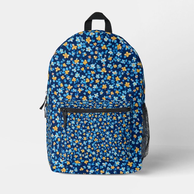 Mochila Impresa Patrón de flores pequeñas azules (Anverso)