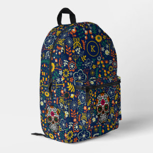 Mochila Impresa Patrón de flores retro coloridas   cráneo retro