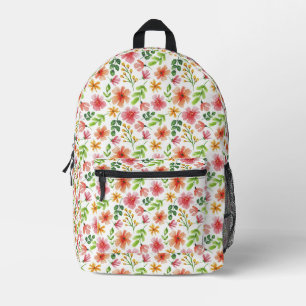 Mochila Impresa Patrón de flores rosadas acuarela