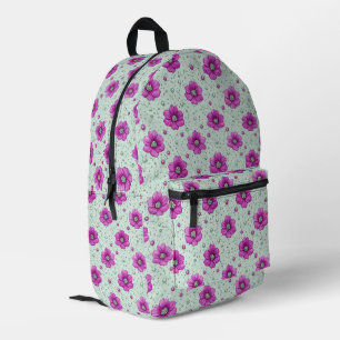 Mochila Impresa Patrón de flores rosadas con gotas