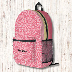 Mochila Impresa Patrón de flores rosadas Monograma moderno floral
