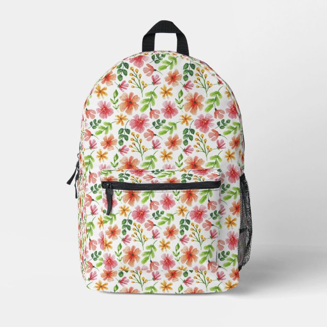 Mochila Impresa Patrón de flores rosas acuarela-69677 (Anverso)
