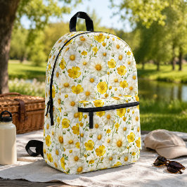 Mochila Impresa Patrón de flores silvestres acuarela amarilla 