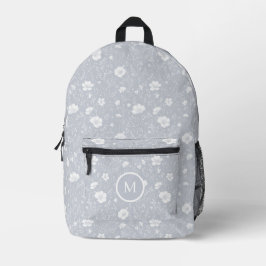 Mochila Impresa Patrón de flores silvestres grises y blancos atenu