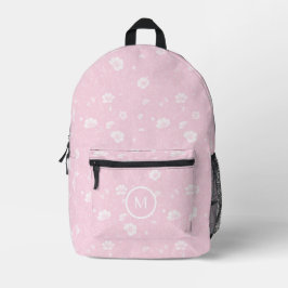 Mochila Impresa Patrón de flores silvestres rosadas y blancas disc