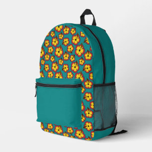 Mochila Impresa Patrón de flores tropicales amarillas rojas hibisc
