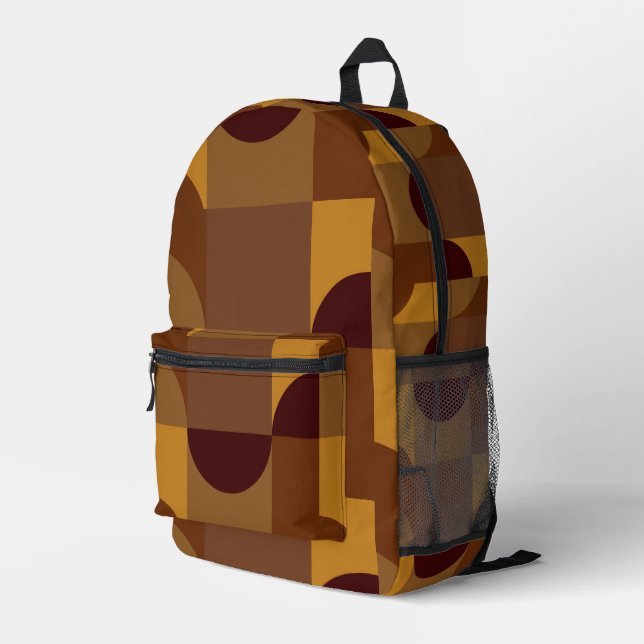 Mochila Impresa Patrón de formas geométricas marrones (Esquina derecha trasera )