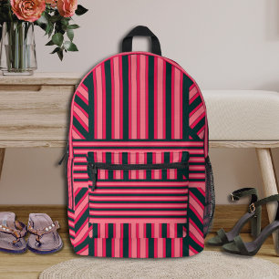 Mochila Impresa Patrón de franja de Chevron Art Deco negro fucsia