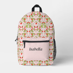 Mochila Impresa Patrón de fresa de color de agua personalizado