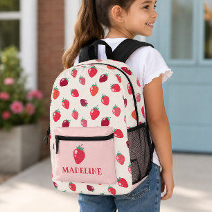 Mochila Impresa Patrón de Fresa Rosa y Rojo Femenino