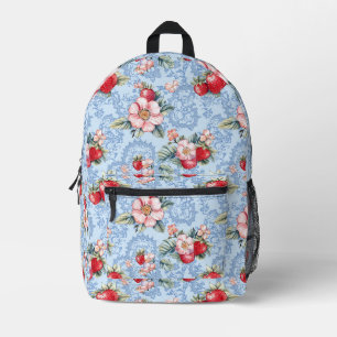 Mochila Impresa Patrón de fresas y flores vintage