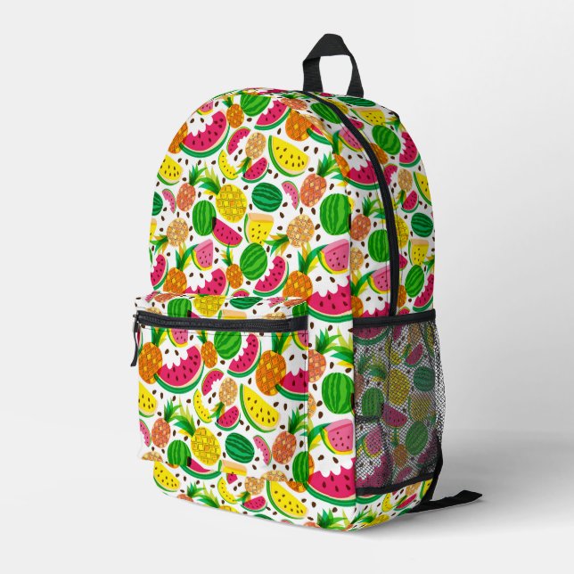 Mochila Impresa Patrón de frutas tropicales rojas y amarillas (Esquina derecha trasera )