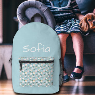 Mochila Impresa Patrón de gatito kawaii lindo nombre azul azur