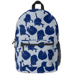 Mochila Impresa Patrón de gato azul<br><div class="desc">Patrón de gato índigo,  marino y azul polvoriento. Arte original de Nic Squirrell.</div>