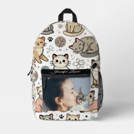 Mochila Impresa Patrón de gato con nombre y foto personalizados