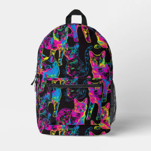 Mochila Impresa Patrón de gato de neón en mosaico