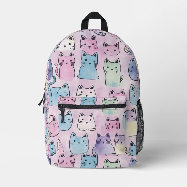 Mochila Impresa Patrón de gato Pastel en mosaico (Anverso)