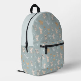 Mochila Impresa Patrón de gato Sphynx azul polvoriento Monograma p