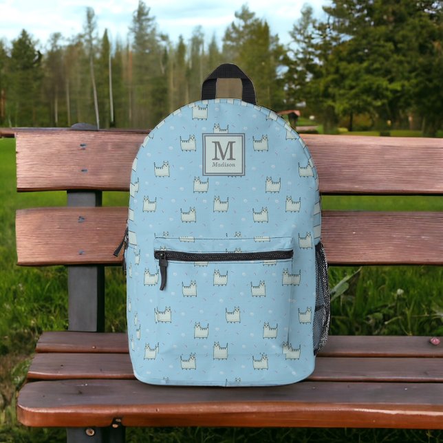 Mochila Impresa Patrón de gatos azules con polvo liso con monogram (Subido por el creador)