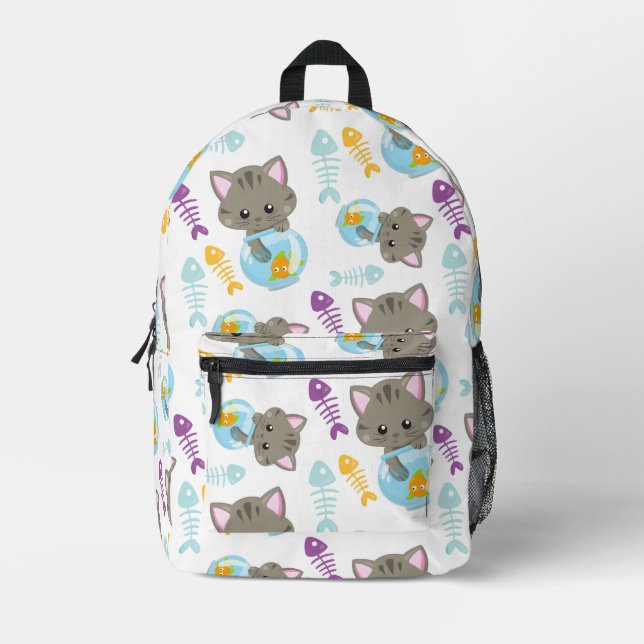 Mochila Impresa Patrón de gatos, gatos, gatitos, peces (Anverso)
