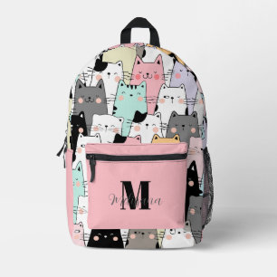 Mochila Impresa Patrón de gatos Kawaii con nombre monograma