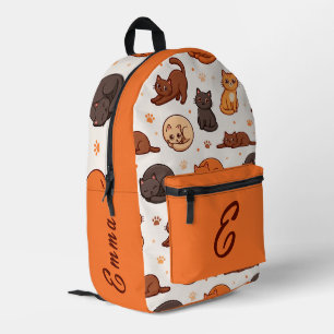 Mochila Impresa Patrón de gatos lindos con monograma personalizado