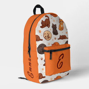 Mochila Impresa Patrón de gatos lindos con monograma personalizado