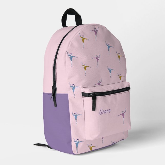 Mochila Impresa Patrón de gimnastas de nombre personalizado en ros (Esquina izquierda trasera)
