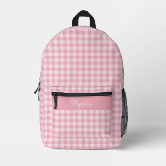 Mochila Impresa Patrón de gingham rosa con nombre a cuadros femeni