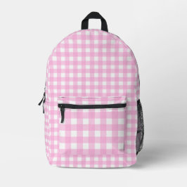 Mochila Impresa Patrón de Gingham rosa Pastel