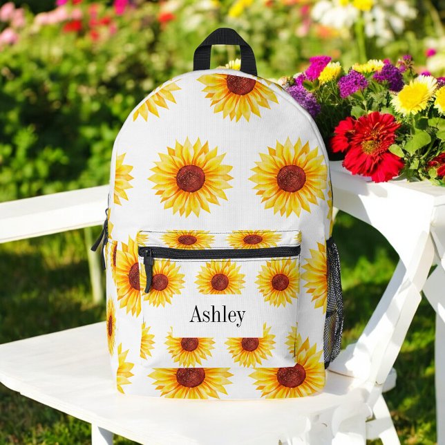 Mochila Impresa Patrón de girasoles blancos amarillos (Subido por el creador)