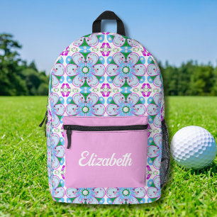 Mochila Impresa Patrón de golf femenino rosa floral personalizado