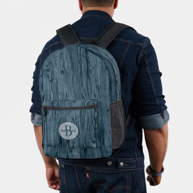 Mochila Impresa Patrón de grano de madera azul oscuro Verde azulad (Insitu (Modelo))