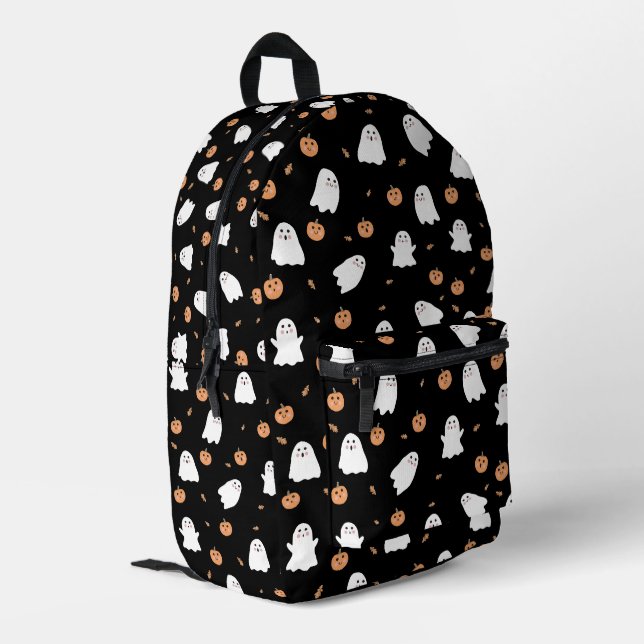 Mochila Impresa Patrón de Halloween negro con ghost y calabaza (Esquina izquierda trasera)