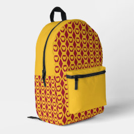 Mochila Impresa Patrón de Hexágono de Oro Granate Corazones