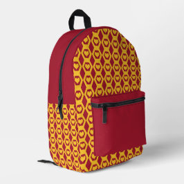 Mochila Impresa Patrón de Hexágono de Oro Granate Corazones
