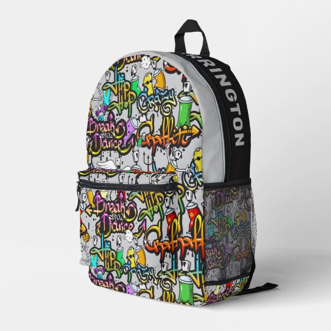 Mochila Impresa Patrón de Hiphop coloreado de nombre personalizado (Esquina derecha trasera )