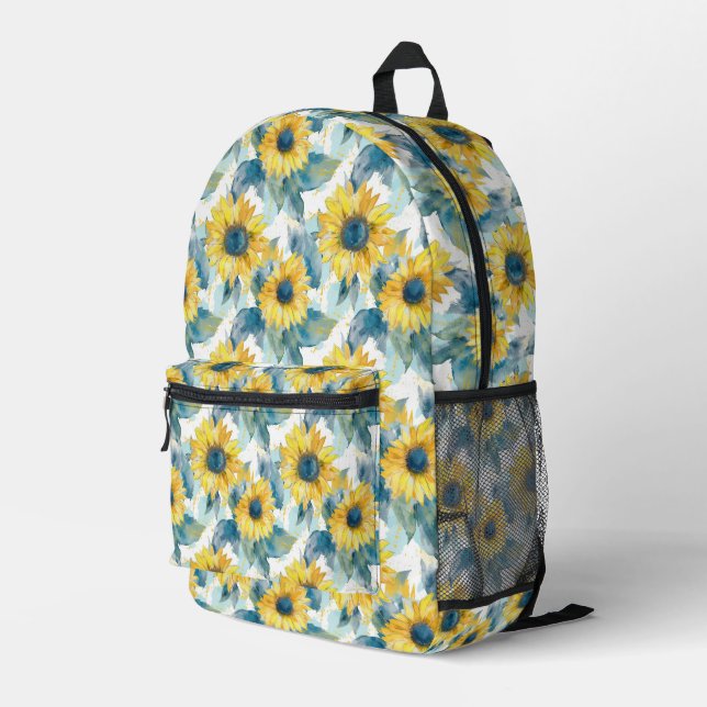 Mochila Impresa Patrón de hoja azul de girasol amarillo (Esquina derecha trasera )